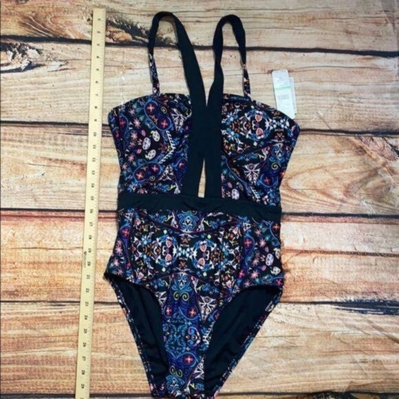 Laundry by Shelli Segul Floral Cutout One-Piece Swimsuit LG - Picture 2 of 6